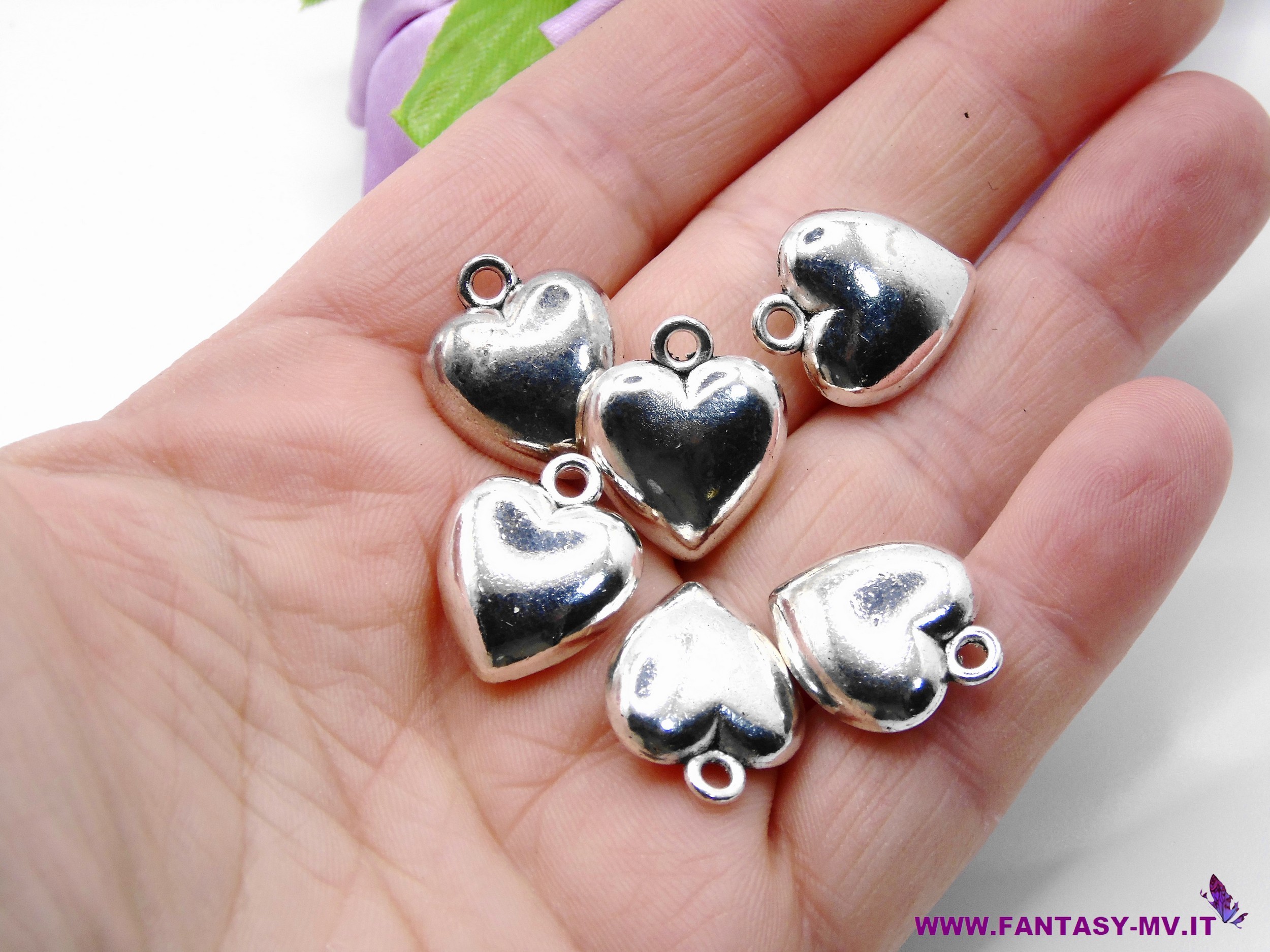 Charm cuore bombato 15x18mm - Argento