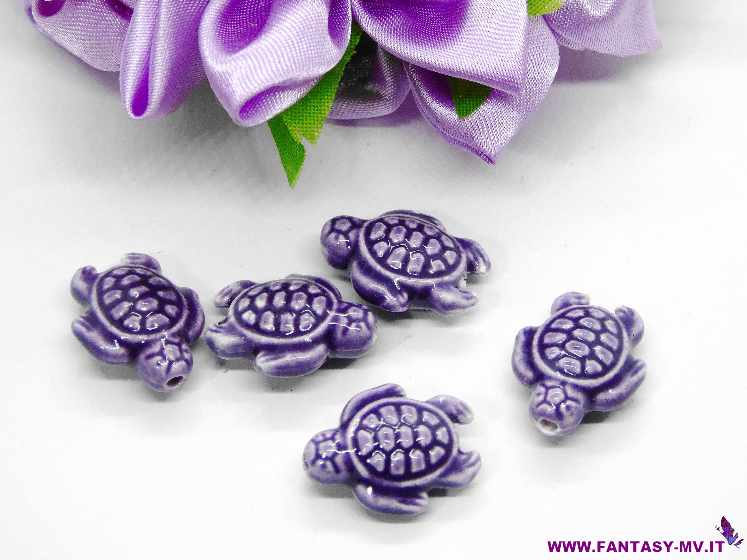 Tartaruga in ceramica 15x18mm - Viola Scuro Perle & Co. - fantasy